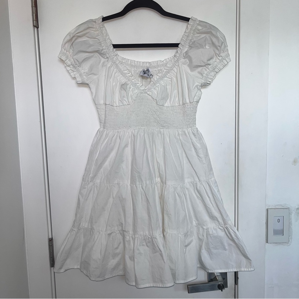 White Princess Polly Milkmaid Style Puffy Sleeved Mini Dress
